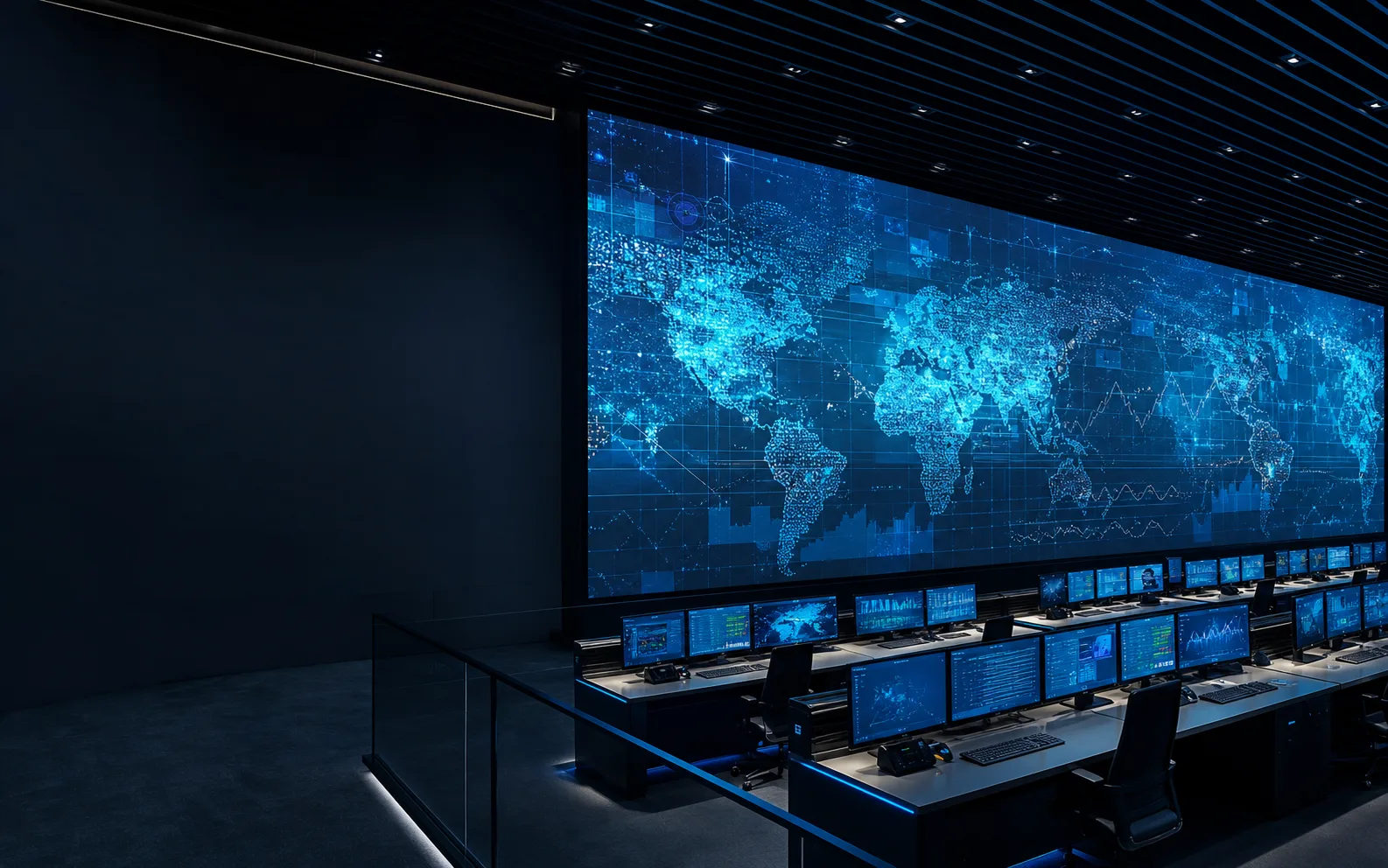 Fine-pitch LED visualization wall inside a modern mission-critical control room