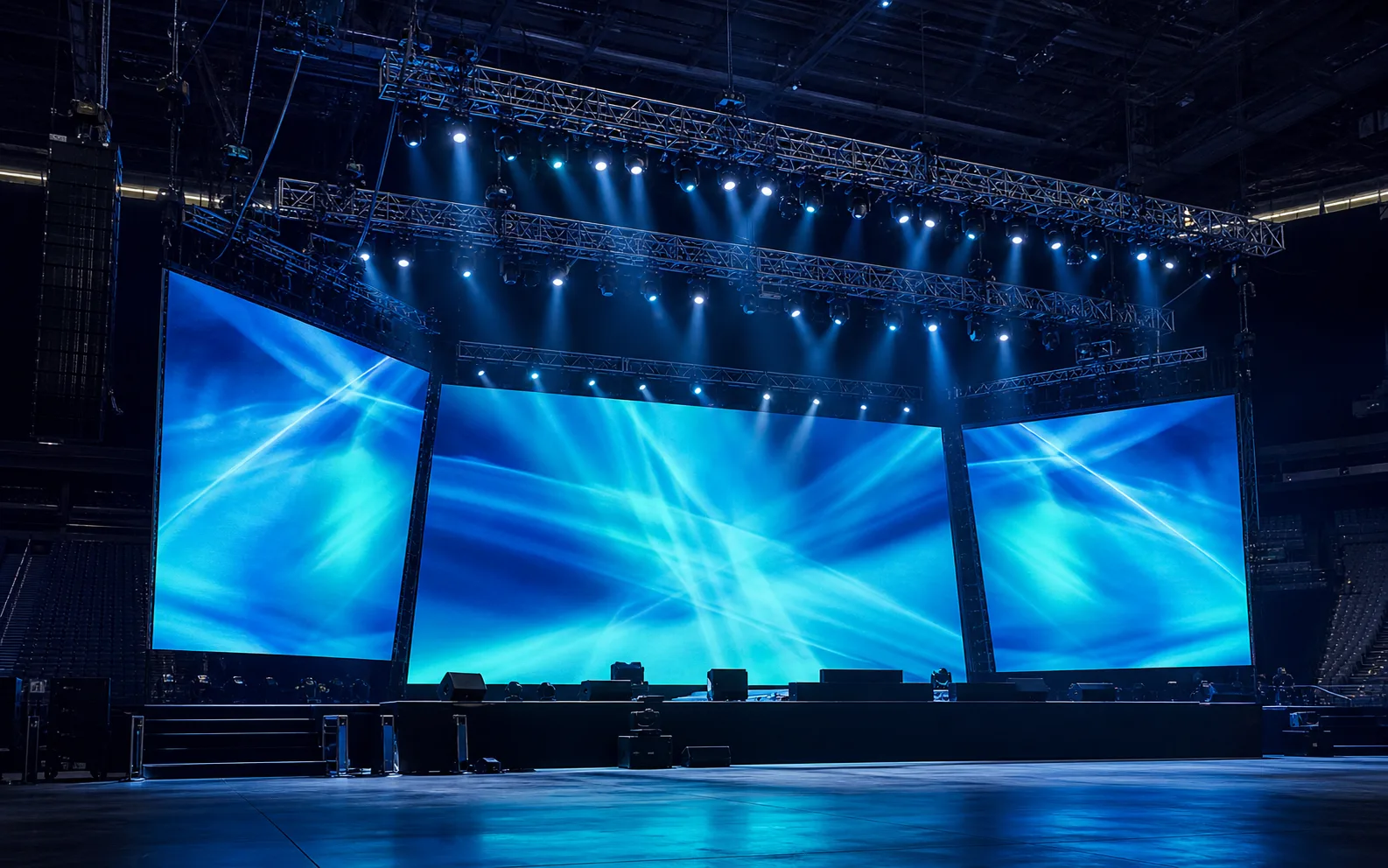 Modular rental LED screens surrounding a contemporary live event stage